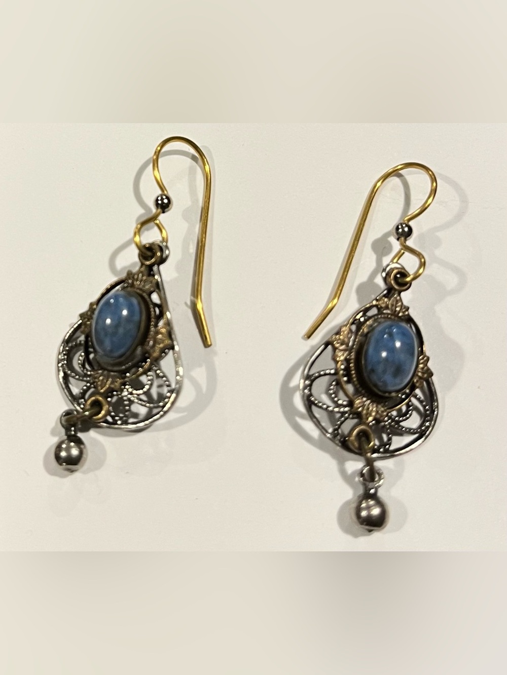 Blue Stone Filigree Drop Earrings